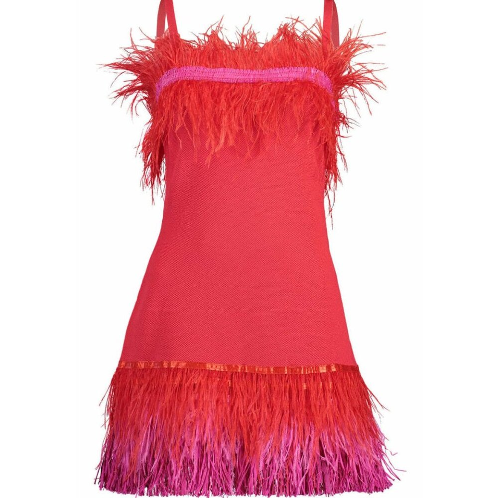 ❤️🔥 STAUD Etta Dress | Size S | Blood Orange Feather Mini ❤️🔥 - Picture 6 of 9